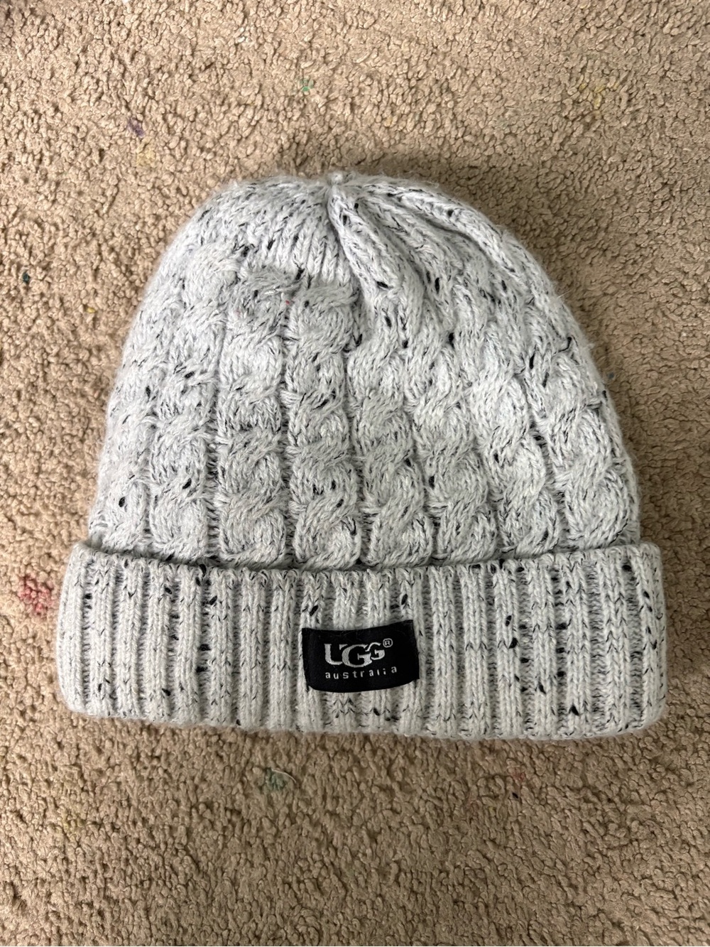 UGG Light Gray Speckled Cable Knit Beanie